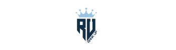 Rank Up logo featuring stylized letters 'R' and 'V' in a sharp geometric design with a dark blue color, topped with a light blue crown, and the brand name written in italic on the side