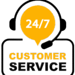 أيقونة خدمة عملاء متوفرة 24 ساعة طوال الأسبوع، مع سماعة رأس وفقاعة حوار باللون الأصفر.