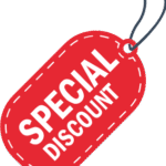 بطاقة خصم حصرية باللون الأحمر مع عبارة "SPECIAL DISCOUNT"